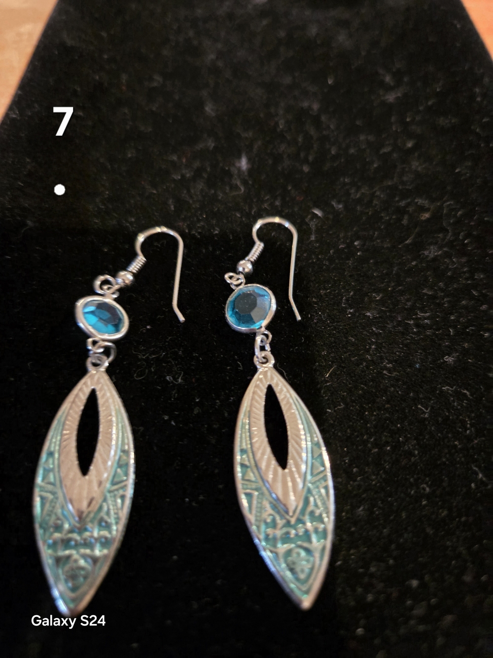 Silver-Tone Teal Dangle Earrings with Faceted Teal Stone